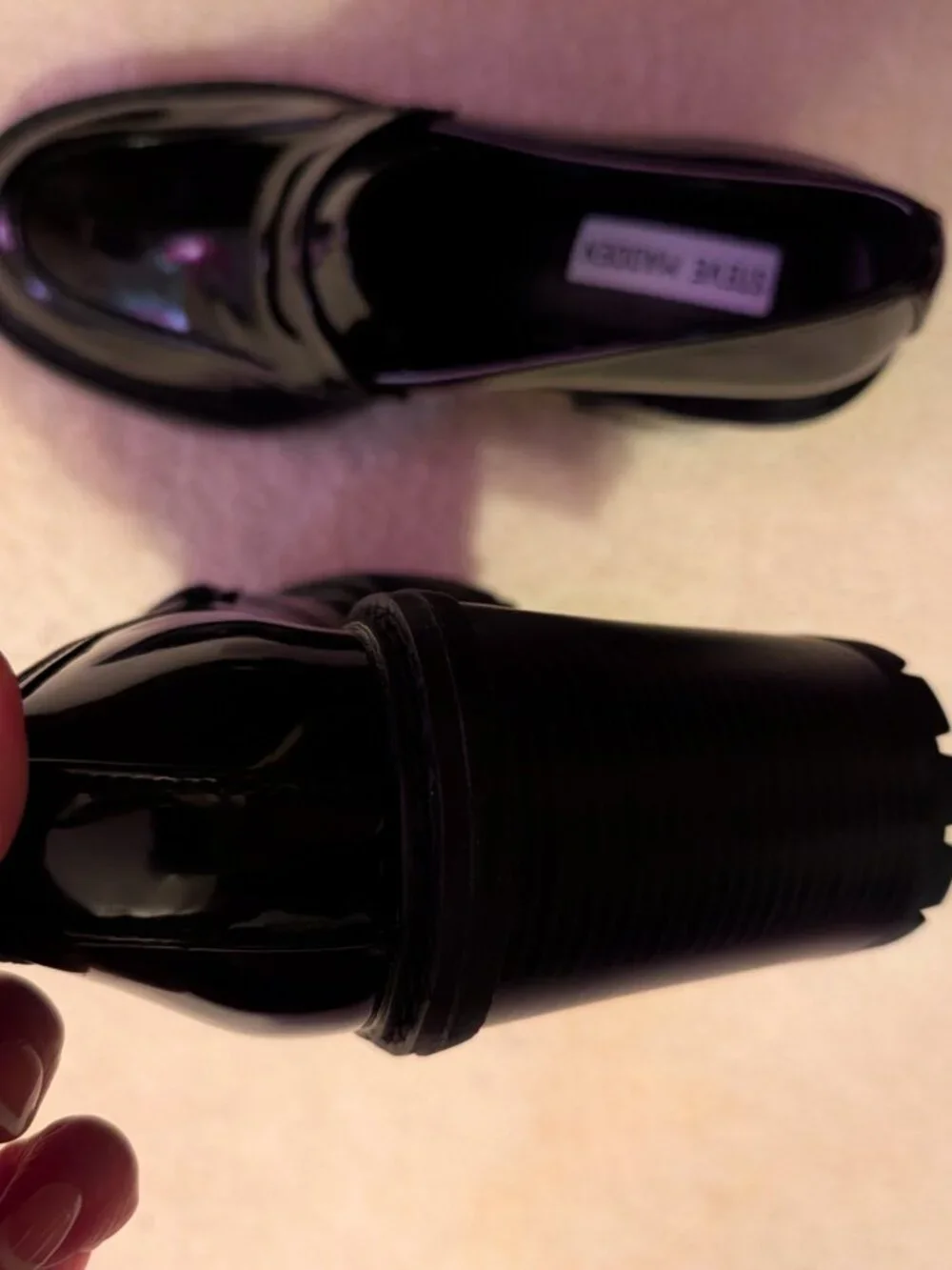 Steve Madden Back Patent Leather Penny Loafer Platform Heels ~ 6.5 NEW